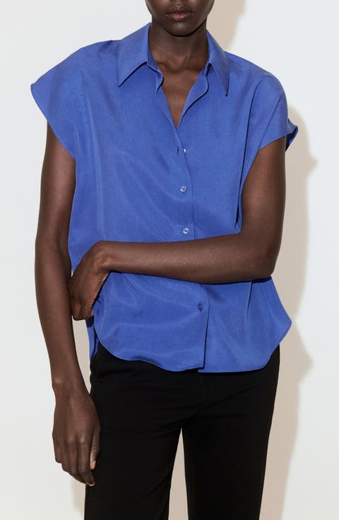 Dolman Short Sleeve Button-Up Shirt