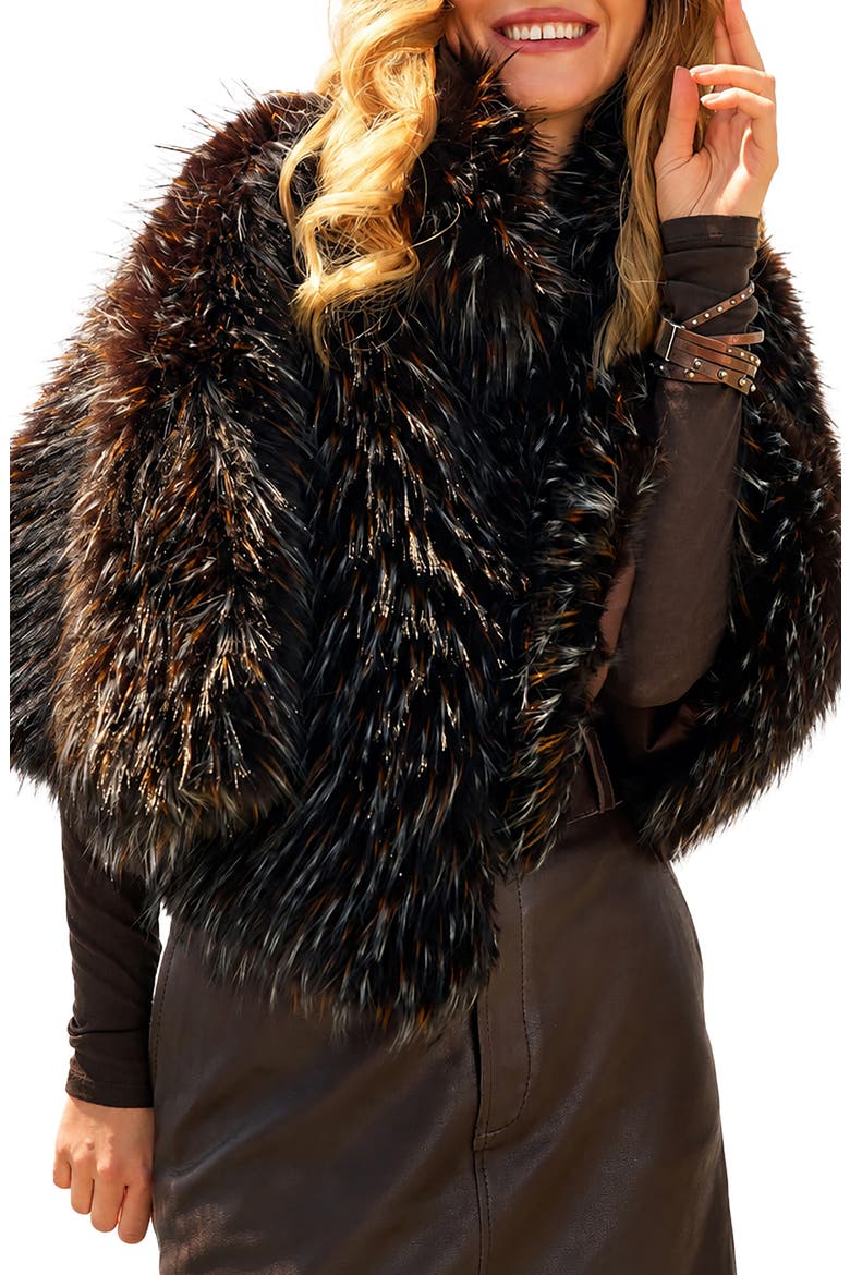 Faux Fur Capelet, Main, color, BROWN