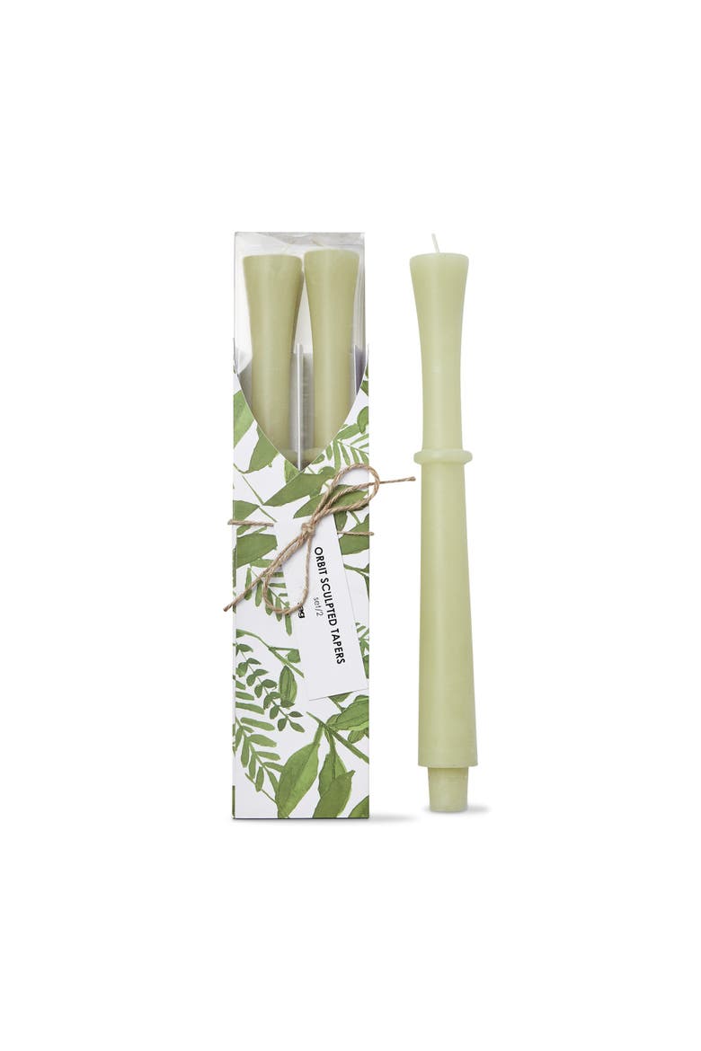 Orbit Sculpted Olive Green Taper Candles Set of 2, Main, color, Green