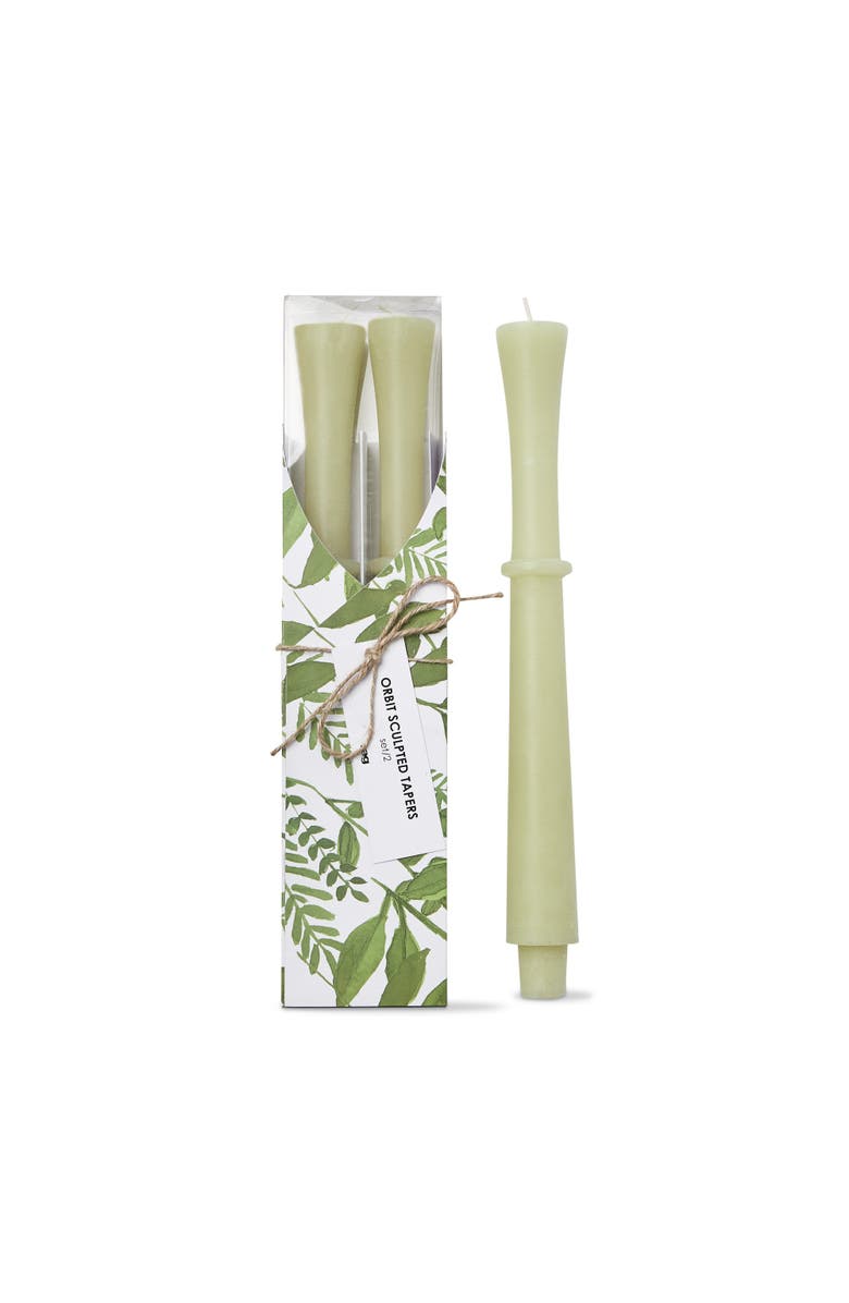 tag Orbit Sculpted Olive Green Taper Candles Set of 2, Main, color, Green