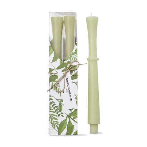 Orbit Sculpted Olive Green Taper Candles Set of 2
