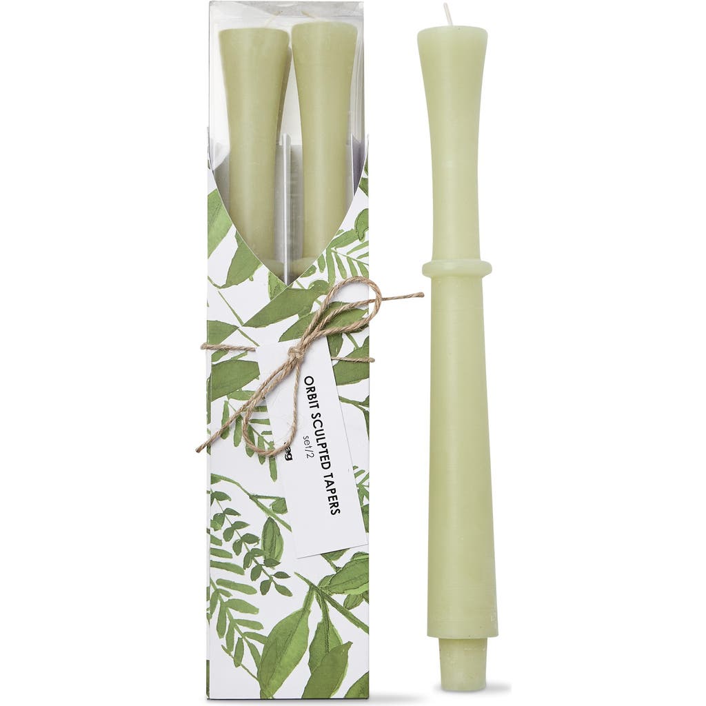 Tag Orbit Sculpted Olive Green Taper Candles Set Of 2 In Green