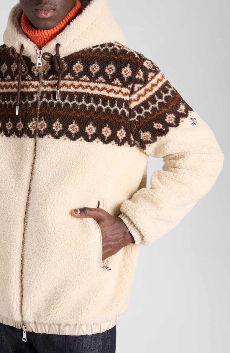 Moncler Fleece Hooded Jacket, Alternate, color, Beige