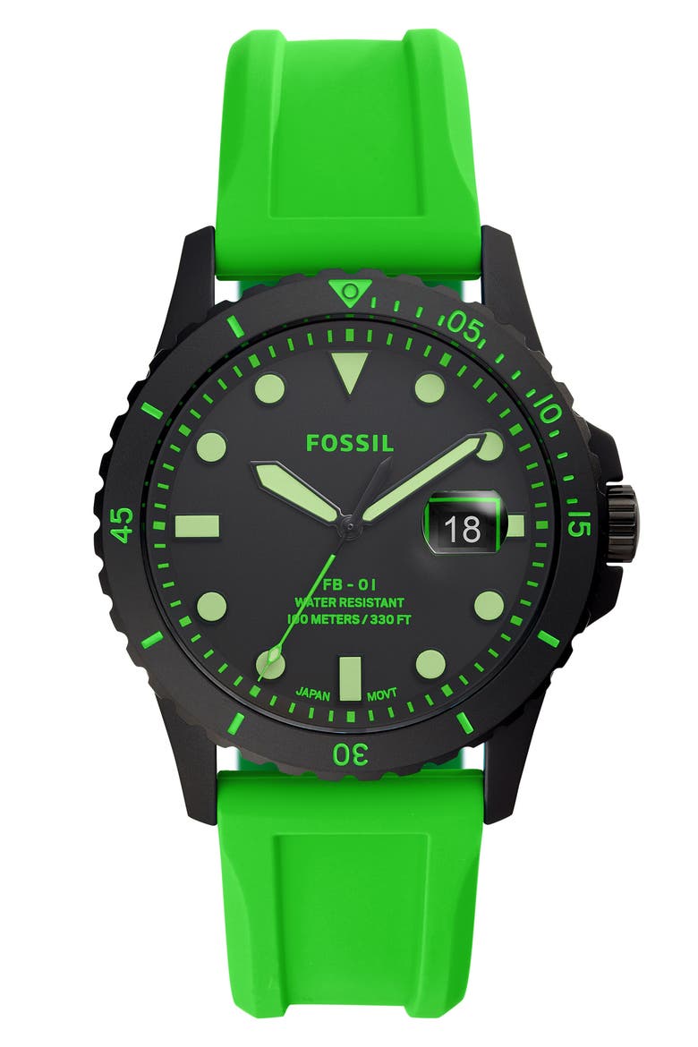 FB-01 Silicone Strap Watch, 42mm, Main, color, GREEN/ BLACK