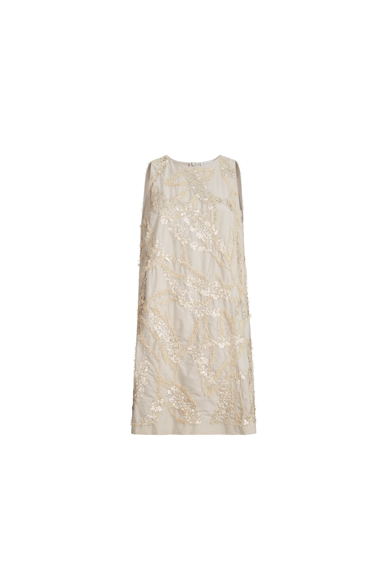 Brunello Cucinelli Mini dress with dazzling embroidery, Main, color, Beige