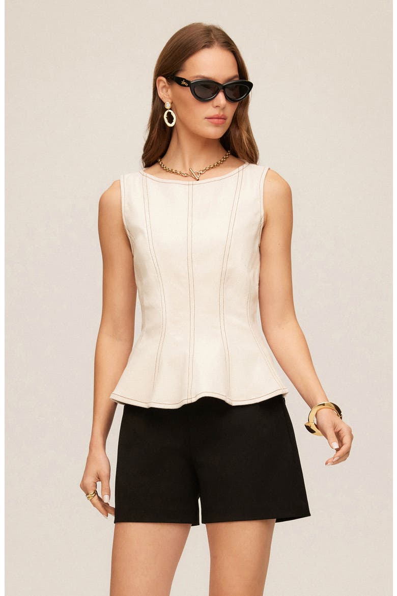 Zoyla Contrast Stitch Peplum Top, Alternate, color, NATURAL