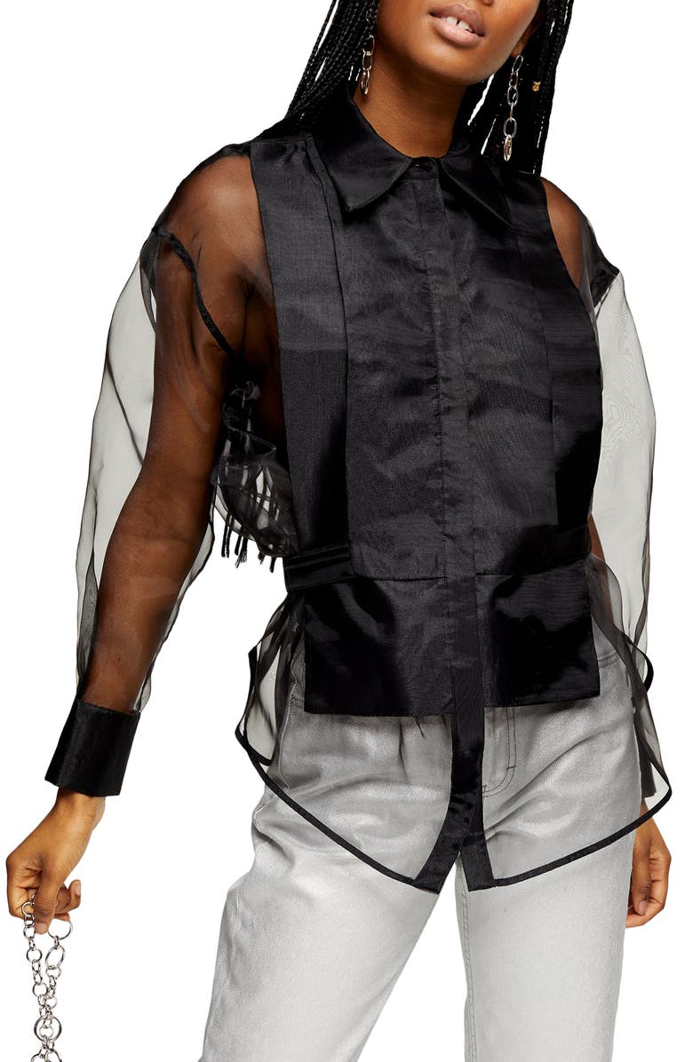 Topshop Solid Front Organza Shirt, Main, color,