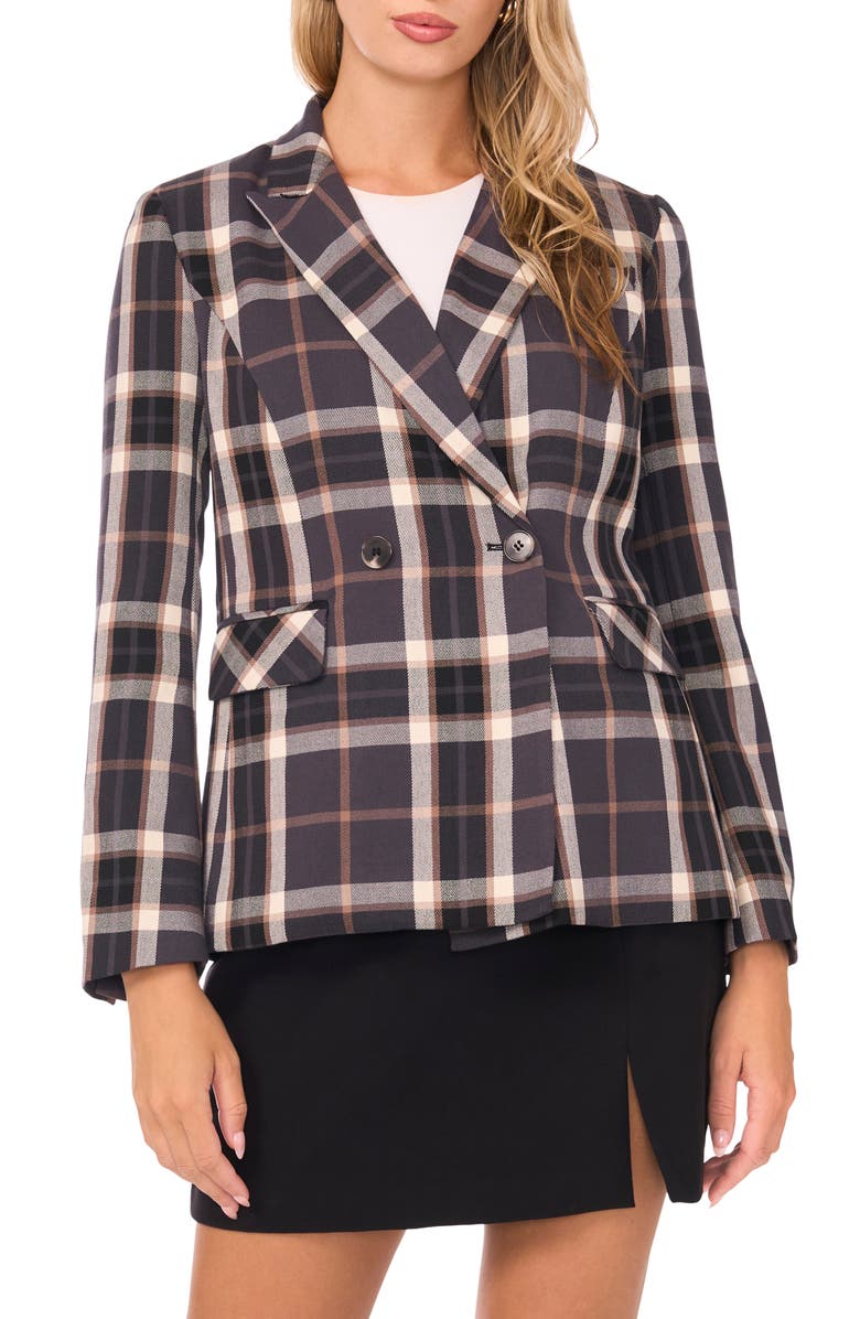 1.STATE Plaid Double Breasted Blazer, Main, color, Rich Black