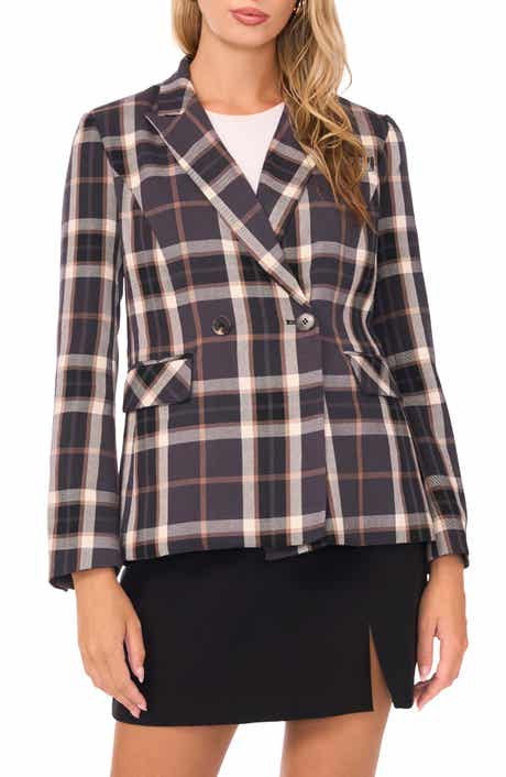 1.STATE Plaid Double Breasted Blazer