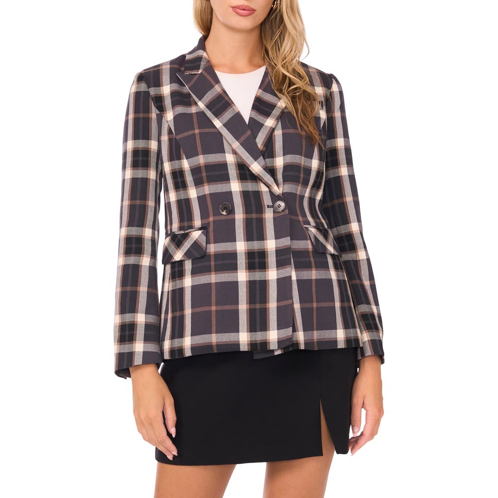 1.state Plaid Double Breasted Blazer In Black