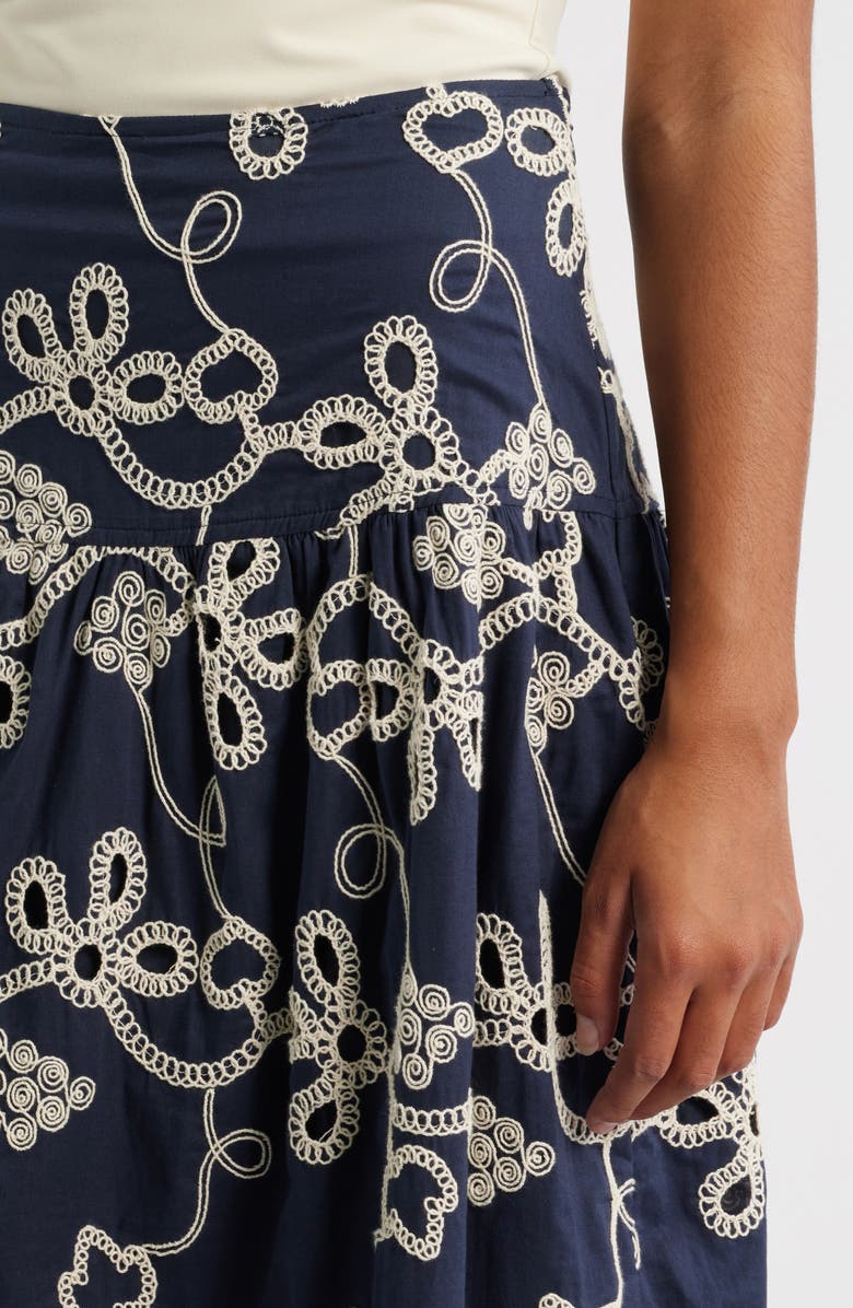 CeCe Embroidery Flounce Cotton Skirt, Alternate, color, Night Shade