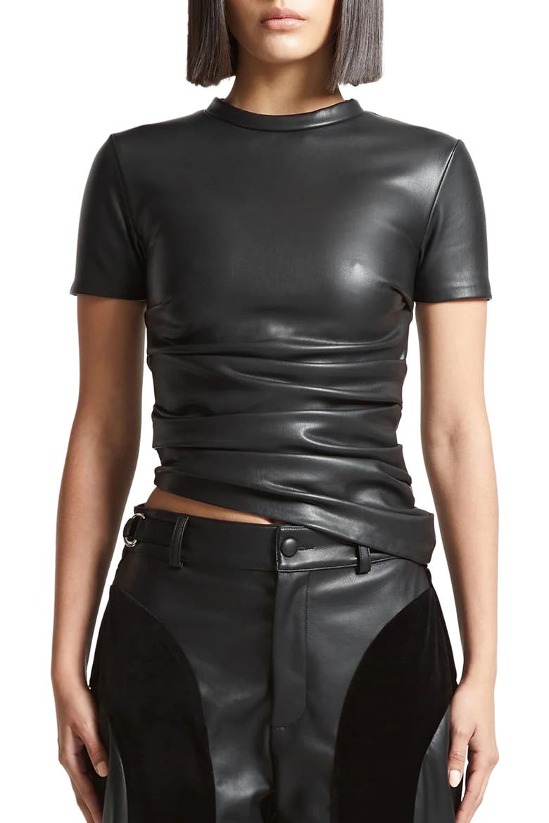 Leather Ruched T-Shirt, Main, color, Black
