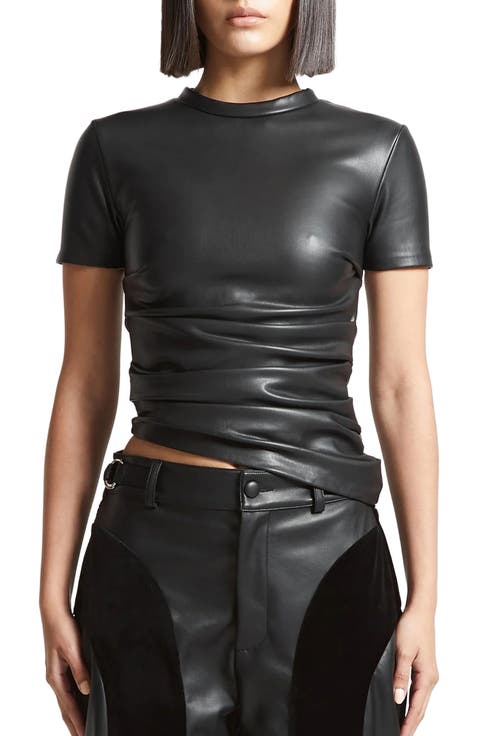 Leather Ruched T-Shirt