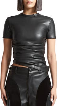 Manière De Voir Leather Ruched T-Shirt