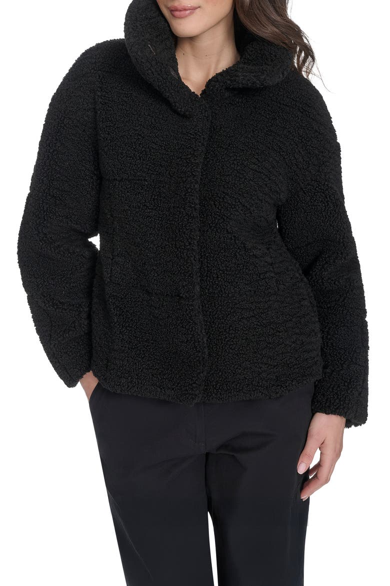 Quilted Faux Fur Short Teddy Jacket, Main, color, BLACK