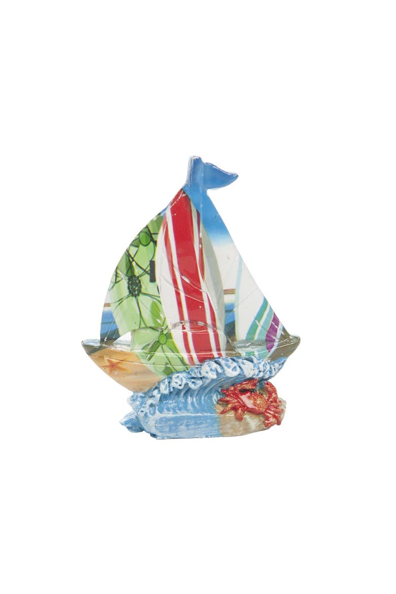 Small Resin Boat Figure Coastal Beach House Decor Decoration, Main, color, Blue