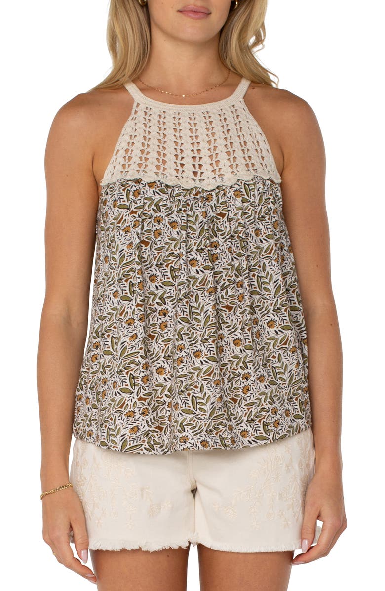 Liverpool Los Angeles Crochet Detail Tank, Main, color, Olive Leaf/Cream