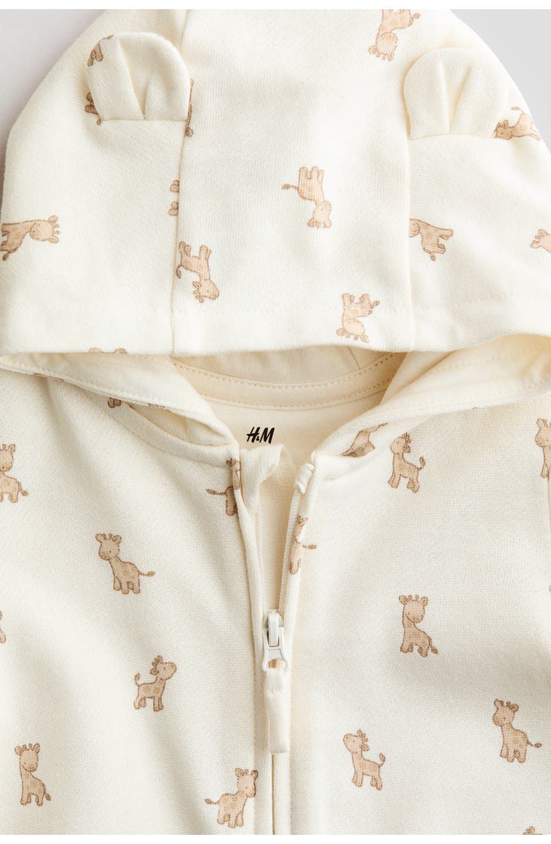 H&M Printed Velour Romper Suit, Alternate, color, White/Giraffes