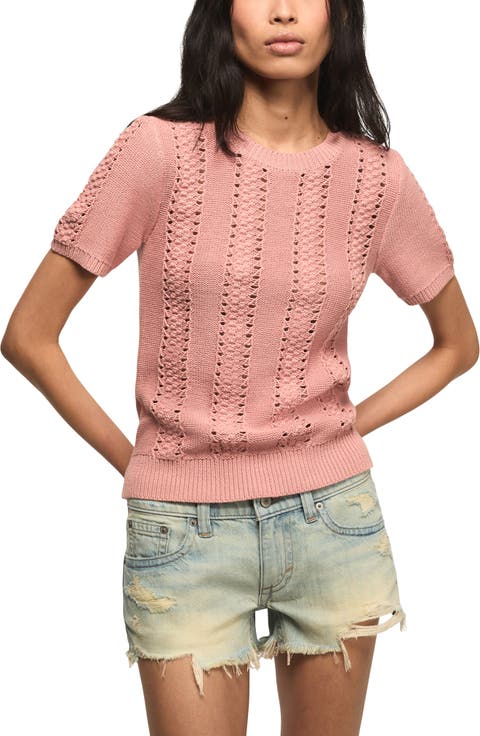 Pointelle Short Sleeve Sweater