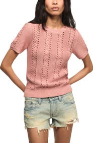 Lucky Brand Pointelle Short Sleeve Sweater