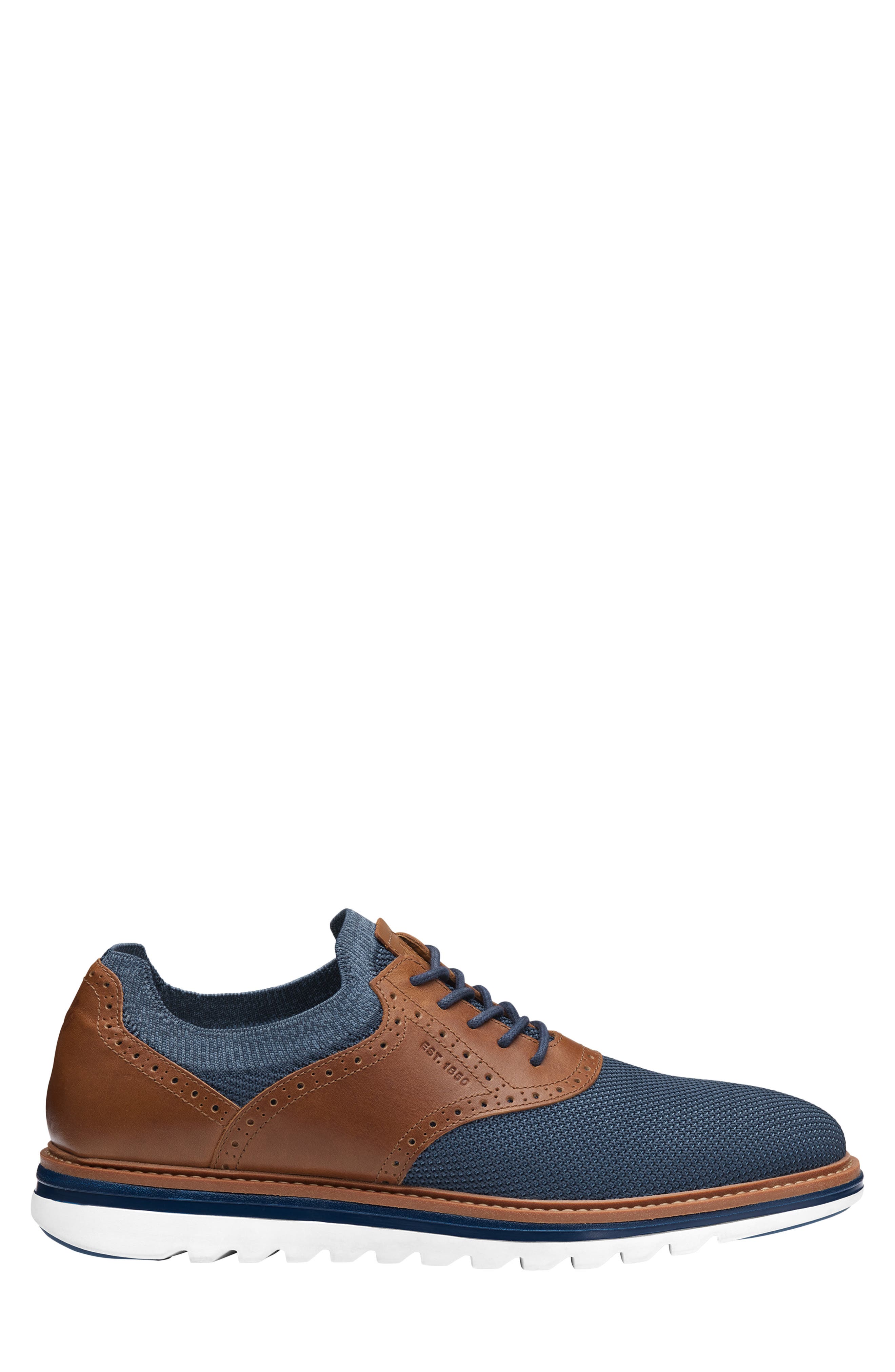 Braxton Knit Saddle Shoe, Alternate, color, NAVY KNIT/ COGNAC FULL GRAIN