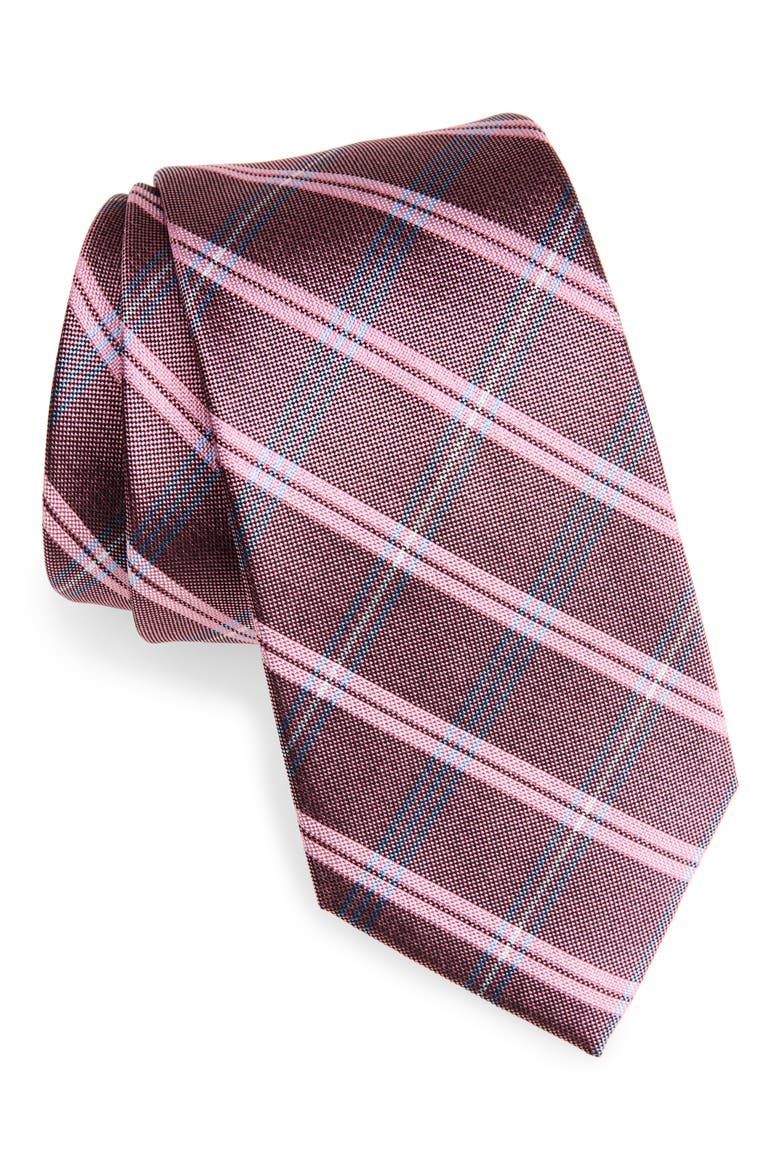 Plaid Silk Twill Tie, Main, color, PINK