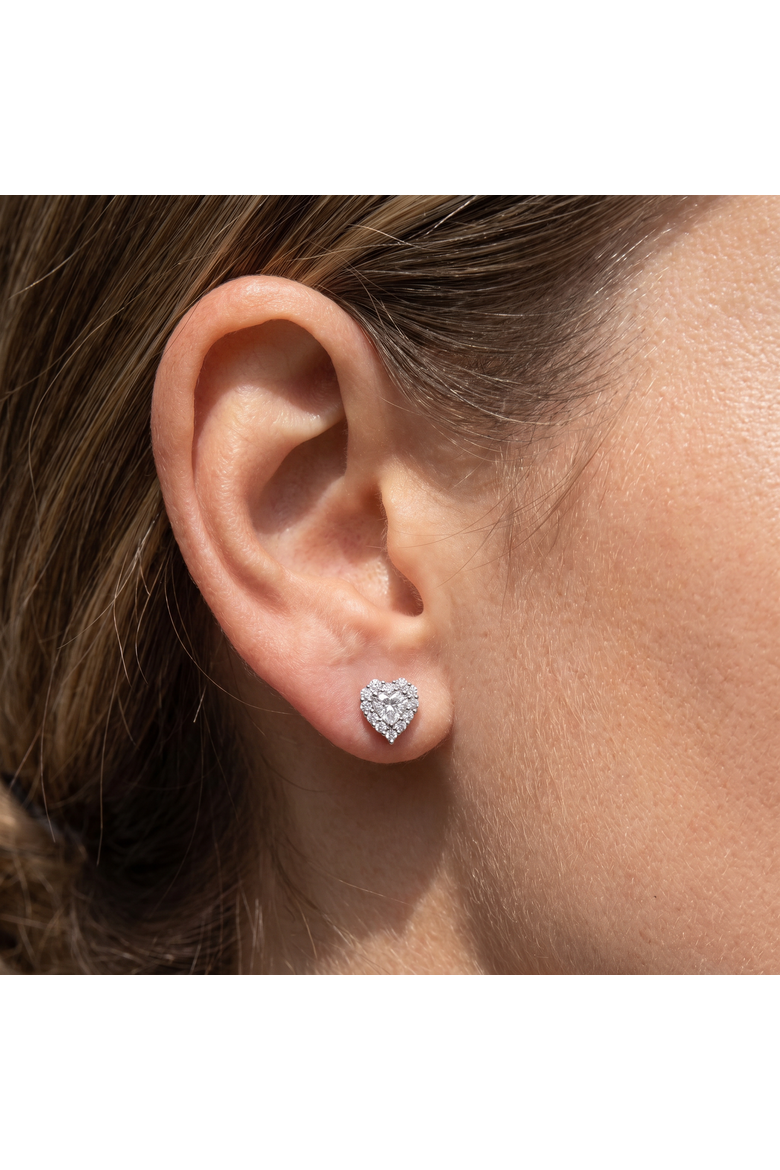 1.30Ct Heart Shape Diamond Halo Studs or Gold Lab Grown, Alternate, color, 10k White Gold