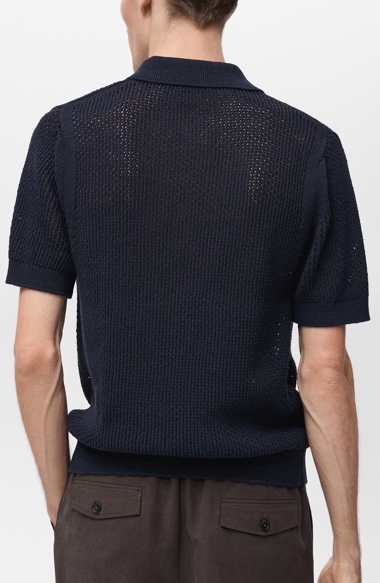 MANGO Openwork Short Sleeve Cotton Button-Up Shirt, Alternate, color, Dark Navy