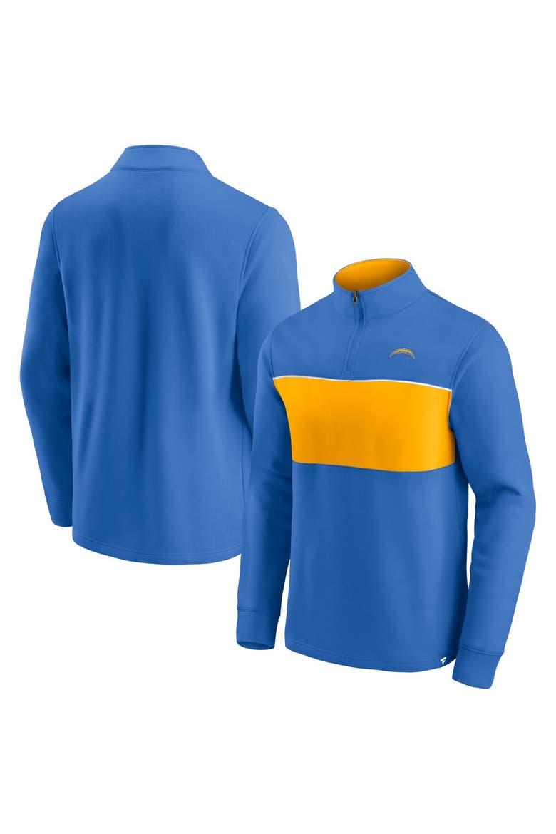 Men's Fanatics Branded Powder Blue/Gold Los Angeles Chargers Block Party Quarter-Zip Jacket, Main, color, Powder Blue
