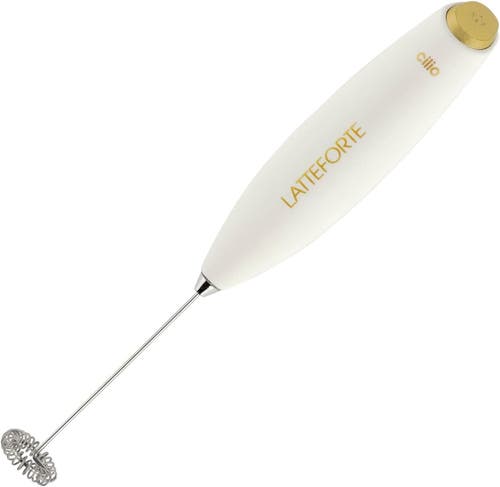 Cilio Latteforte Battery Powered Milk Frother With Stainless Steel Stand In White