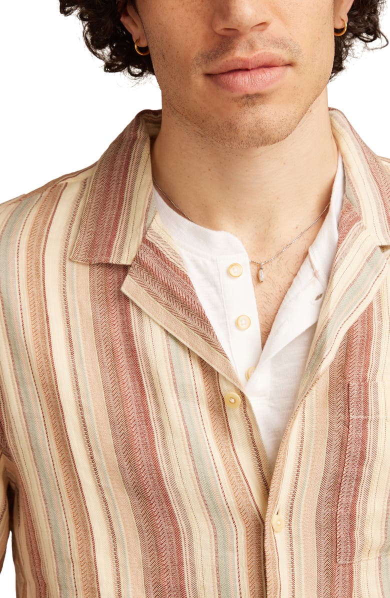 Lucky Brand Textured Stripe Linen & Cotton Camp Shirt, Alternate, color, Cream Multi