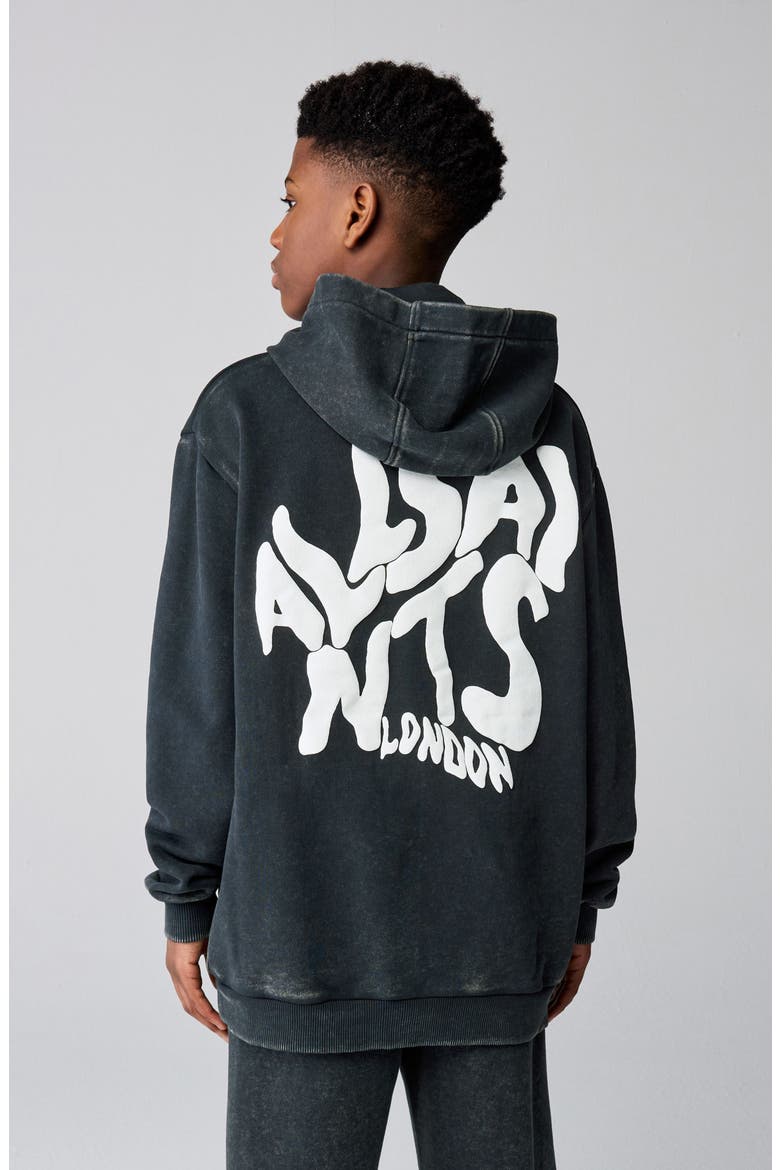 Kids' Distortion Acid Wash Graphic Hoodie, Alternate, color, BLACK