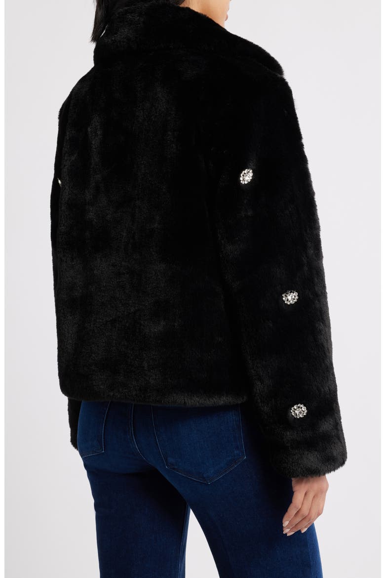 Rhinestone Button Faux Fur Jacket, Alternate, color, BLACK