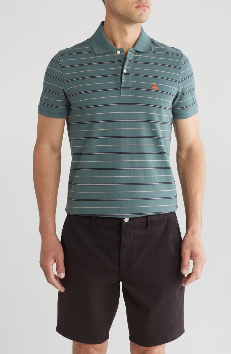 Brooks Brothers Stripe Short Sleeve Cotton Polo, Main, color, Green Multi