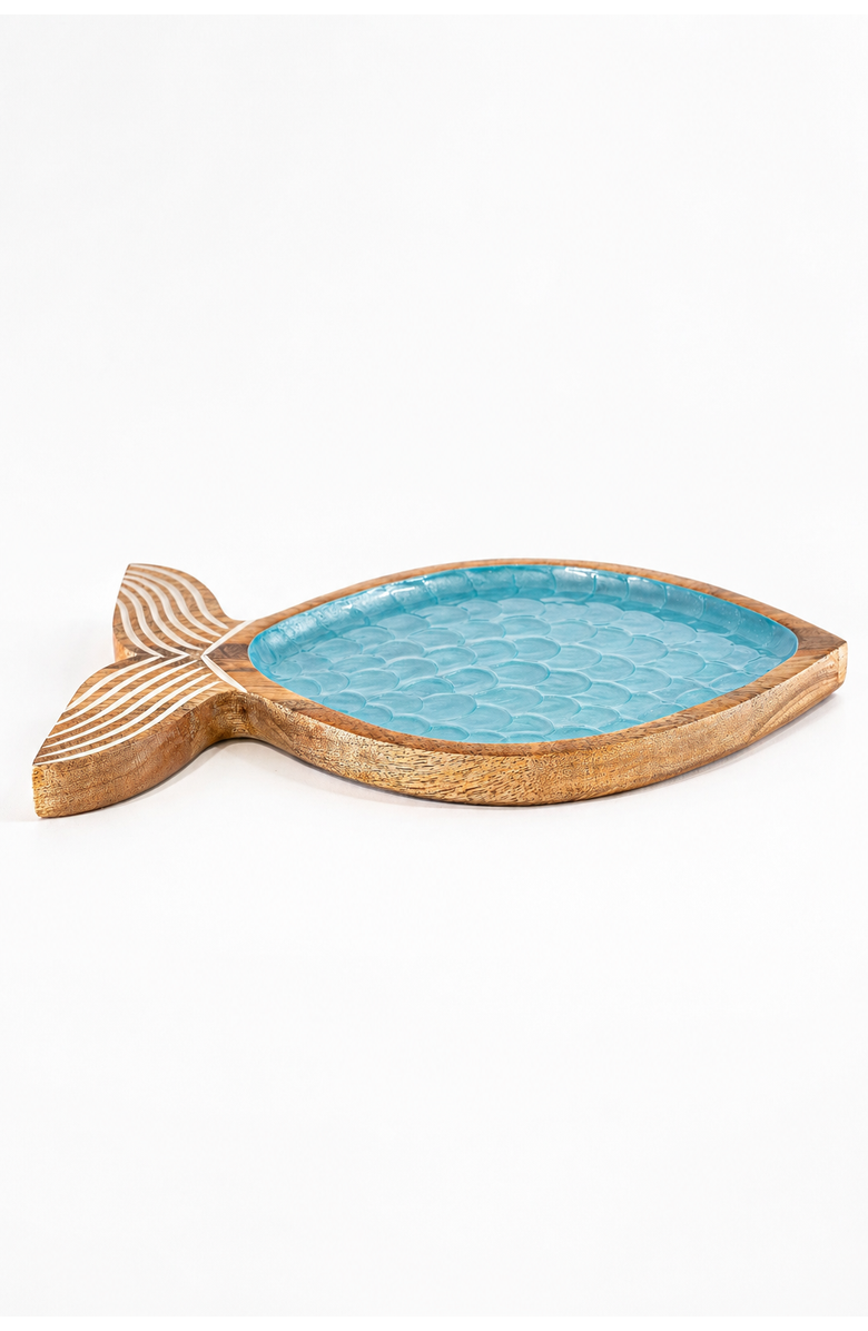 Jeanne Fitz Large Wood Fish Shaped Platter, Alternate, color, Light Blue And Brown