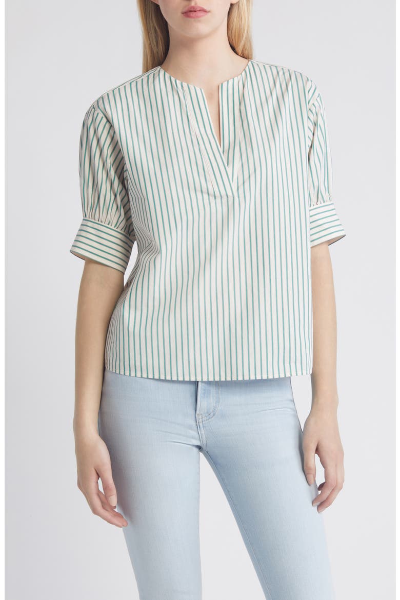 Stripe Cotton Popover Top, Main, color, GREEN GEM MULTI