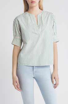 FRAME Stripe Cotton Popover Top