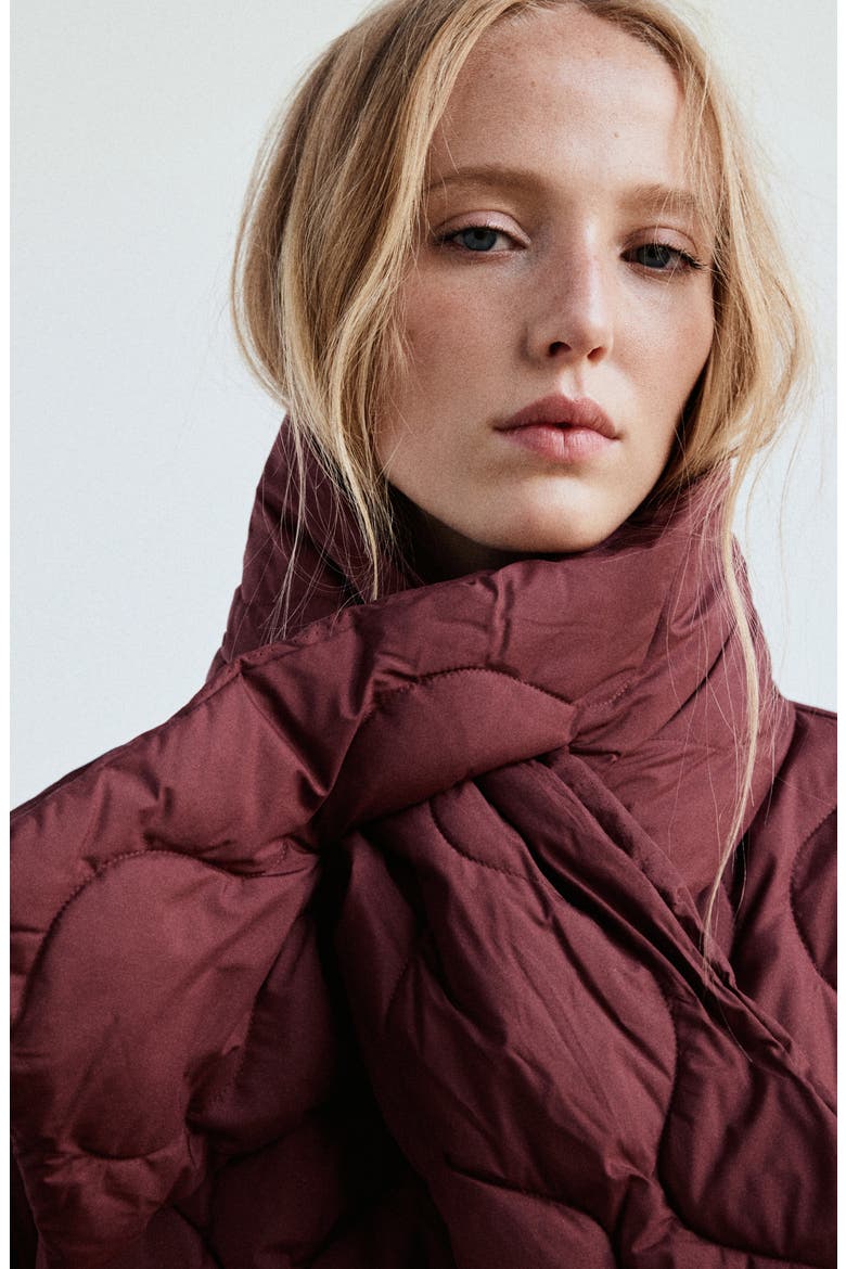 Quilted Anorak with Detachable Scarf, Alternate, color, MAROON