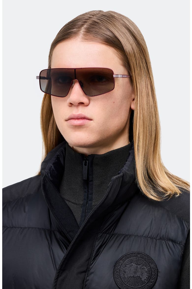 58mm Gradient Modified Rectangular Shield Sunglasses, Alternate, color, MATTE BURGUNDY