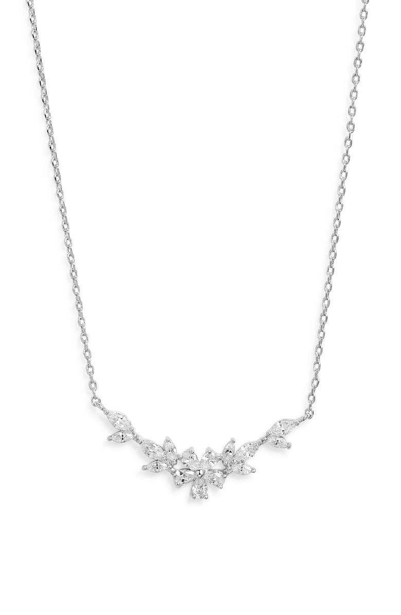 Nordstrom Delicate Cubic Zirconia Bar Necklace, Main, color, Clear- Silver