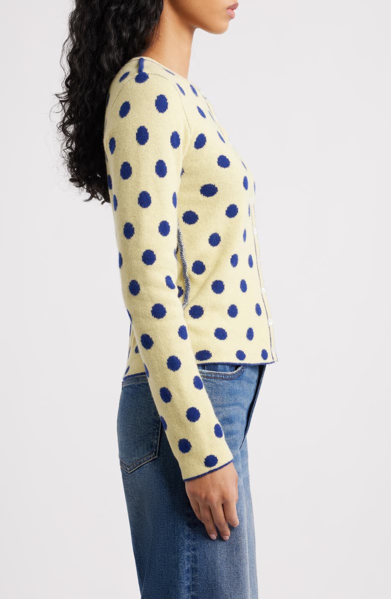 Damson Madder Tabitha Polka Dot Reversible Merino Wool Cardigan, Alternate, color, Butter