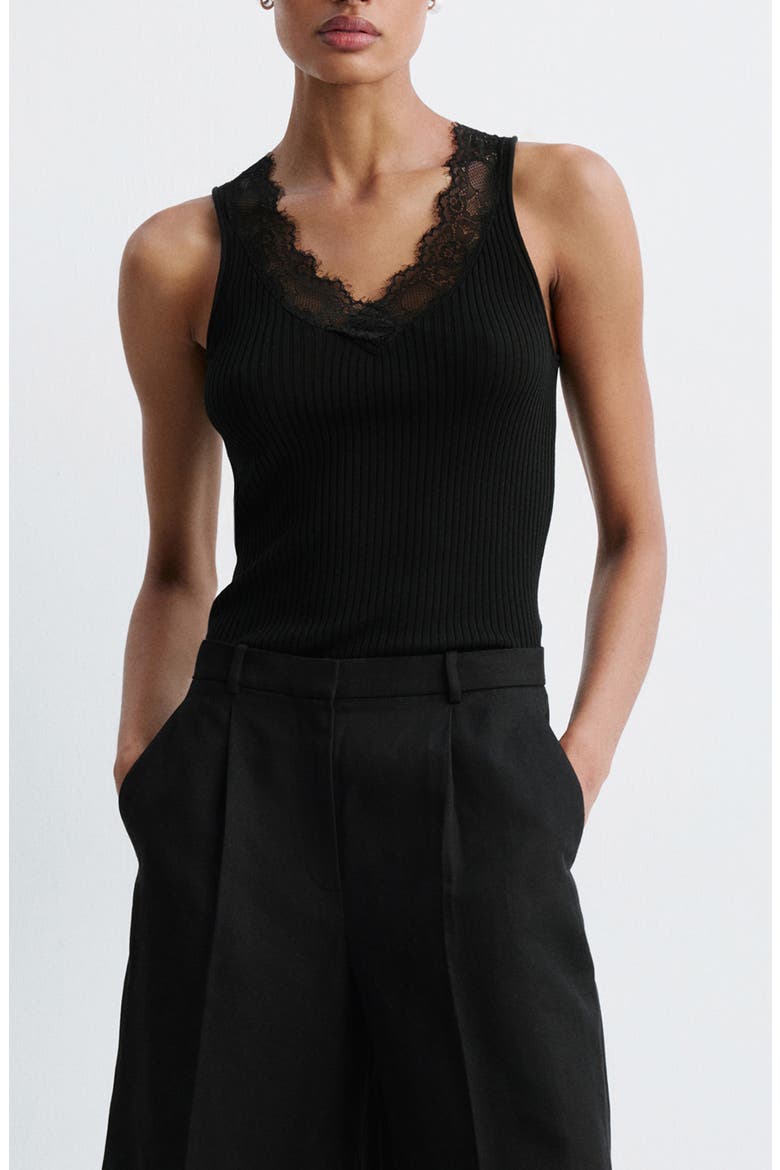 Lace Trim Lyocell Tank, Main, color, BLACK