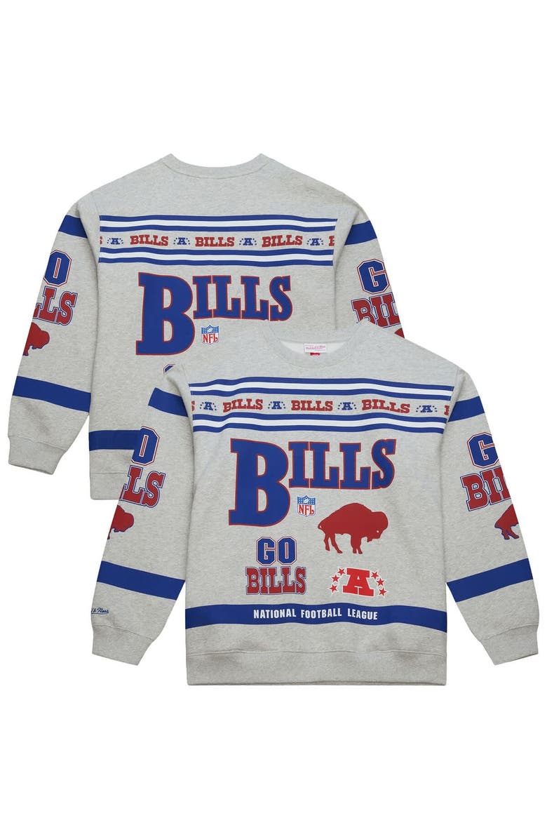 Mitchell & Ness Men's Mitchell & Ness Heather Gray Buffalo Bills All Over Print Vintage Fleece Crewneck Sweatshirt, Main, color, Heather Gray
