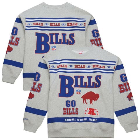 Men's Mitchell & Ness  Heather Gray Buffalo Bills All Over Print Vintage Fleece Crewneck Sweatshirt