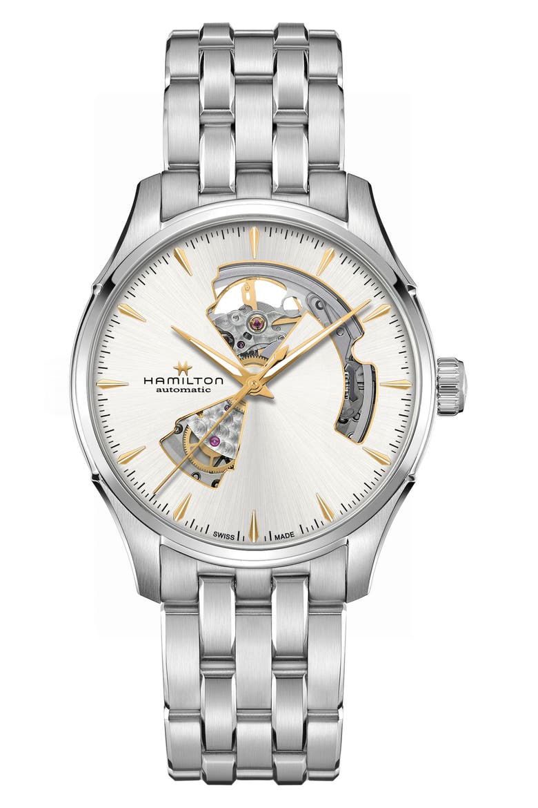 Jazzmaster Open Heart Automatic Bracelet Watch, 40mm, Main, color, SILVER
