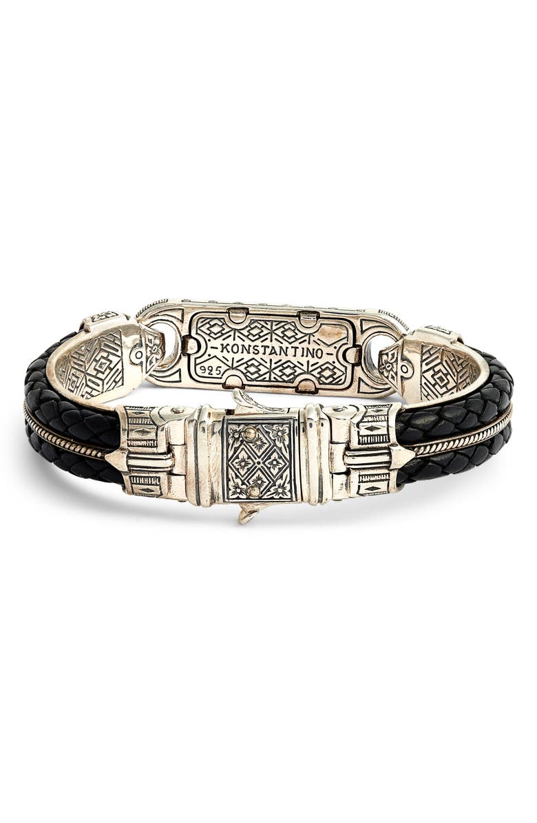 Konstantino Perseus Ferrite Wide Leather & Silver Bracelet, Alternate, color, 