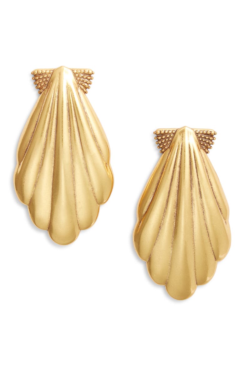 Alexa Shell Statement Stud Earrings, Main, color, VINTAGE GOLD
