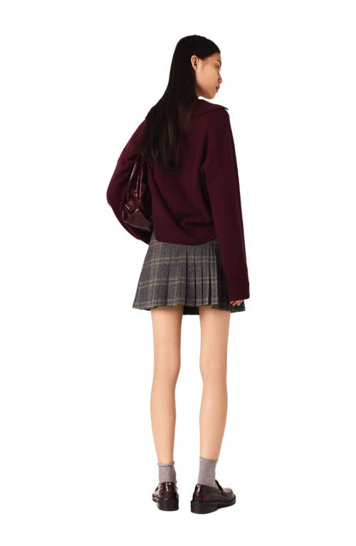 Maje Short Pleated Checked Skirt In Gray