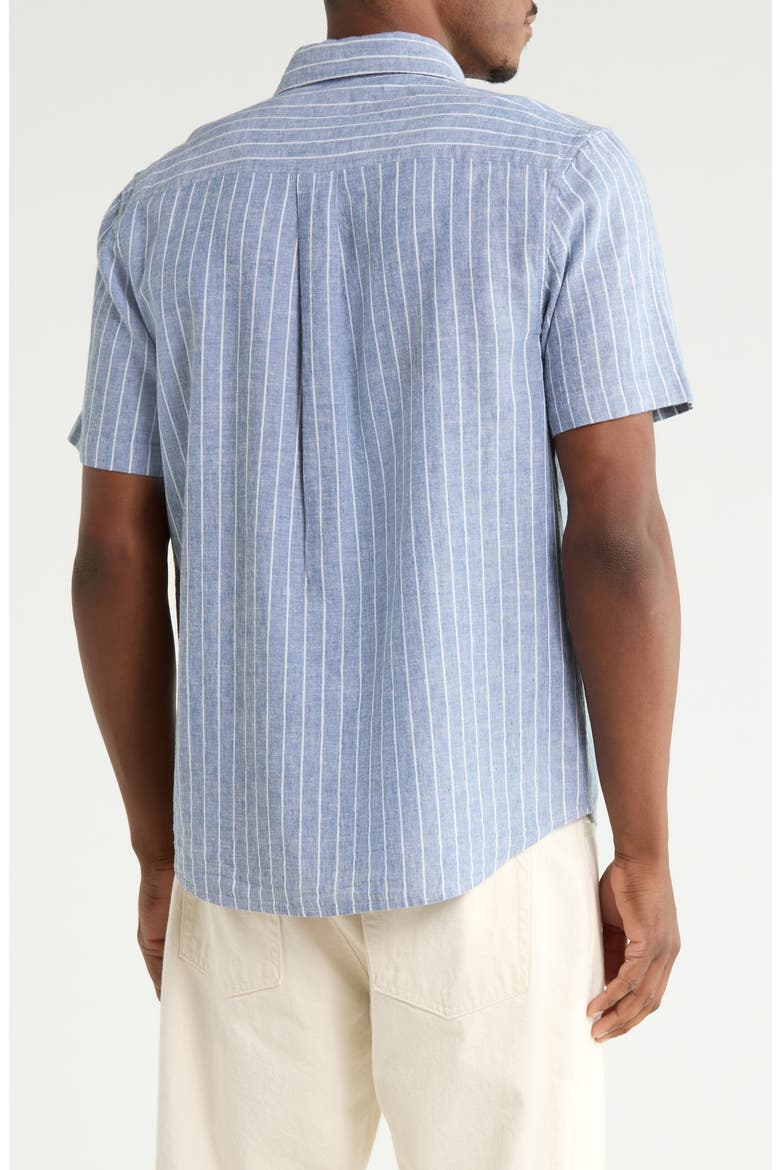 Short Sleeve Linen Blend Shirt, Alternate, color, BLUE INDIGO UNION STRIPE