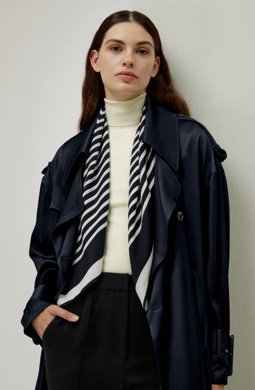 Lilysilk Mid-century Pattern Silk Scarf In Midnight Blue